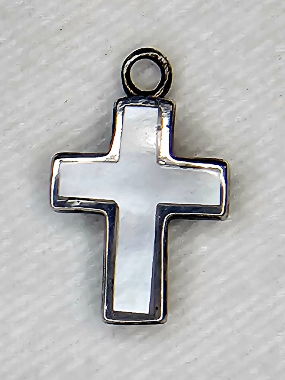 Vintage Sterling Silver 925 Mother of Pearl Inlay Cross Pendant Charm Hallmarked